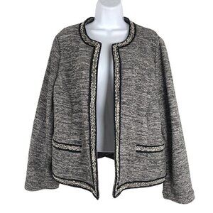 Talbots Open Front Blazer Jacket‎ XL Black White Mix Old Money Office Career